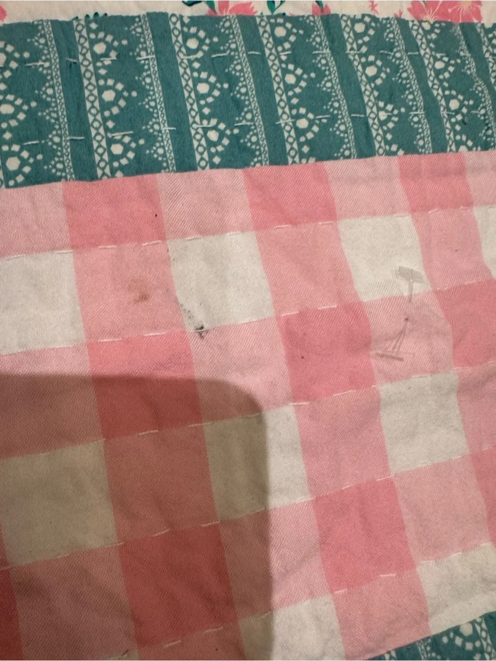 Vintage Handmade Baby Quilt Pink And Teal Floral 27x 35